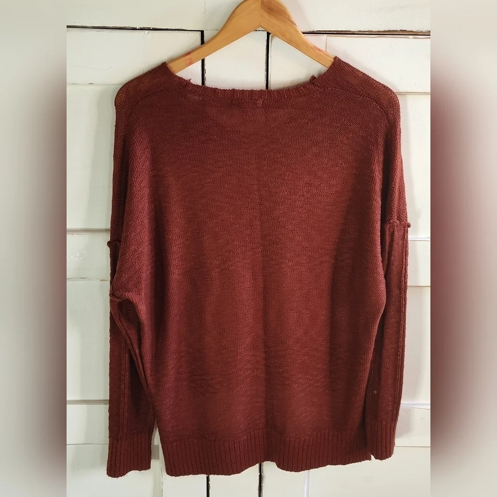 Rag Poets Women's Rust V Neck Long Sleeve Knit Sweater | Size Medium